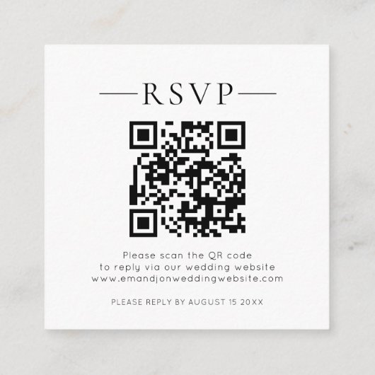 Modern Names QR Code Black White Wedding RSVP Informatiekaartje (Achterkant)