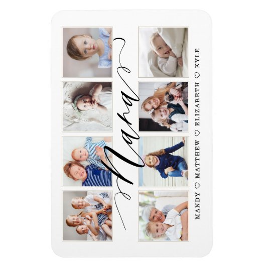 Modern Nana Script | Foto-collage voor kleinkinder Magneet (Verticaal)