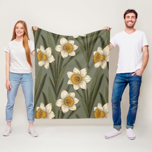 Modern Narcissen Botanisch Patroon (2) Fleece Deken (In situ)