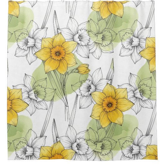 Modern Narcissen Botanisch Patroon Douchegordijn (Voorkant)