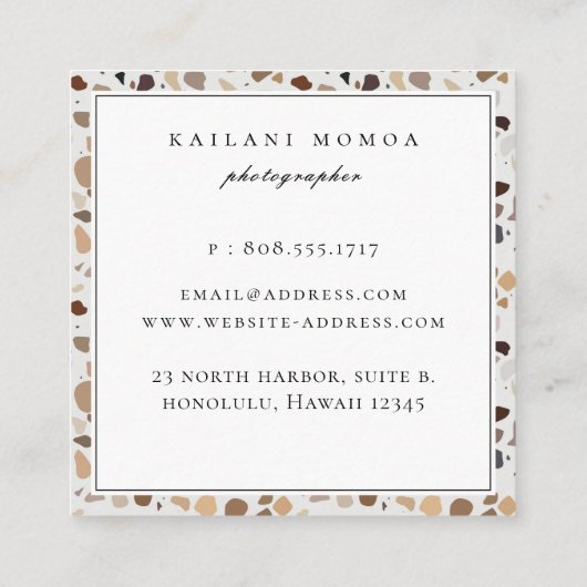 Modern Natural Earth Tone Terrazzo Pattern Vierkante Visitekaartje (Achterkant)