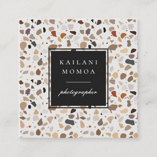 Modern Natural Earth Tone Terrazzo Pattern Vierkante Visitekaartje (Voorkant)