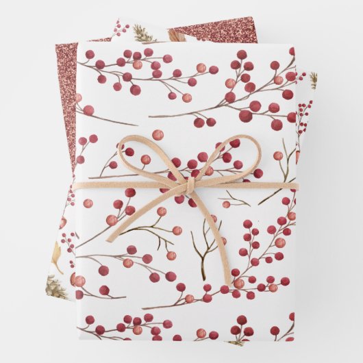 Modern Natural Red Berry Waterverf Inpakpapier Vel (In situ)