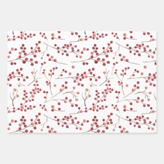 Modern Natural Red Berry Waterverf Inpakpapier Vel (Voorkant)