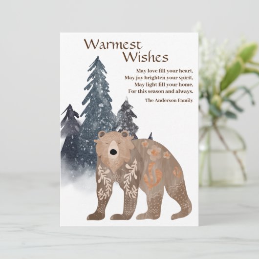 Modern natuurlijk Beer in Forest Scandi Kerstmis Feestdagenkaart (Staand voorkant)