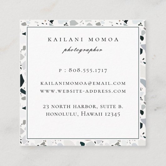 Modern natuurlijk blauw Terrazzo patroon Vierkante Visitekaartje (Achterkant)