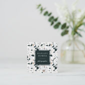 Modern natuurlijk blauw Terrazzo patroon Vierkante Visitekaartje (Staand voorkant)