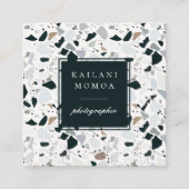 Modern natuurlijk blauw Terrazzo patroon Vierkante Visitekaartje (Voorkant)