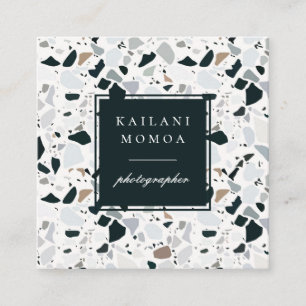 Modern natuurlijk blauw Terrazzo patroon Vierkante Visitekaartje