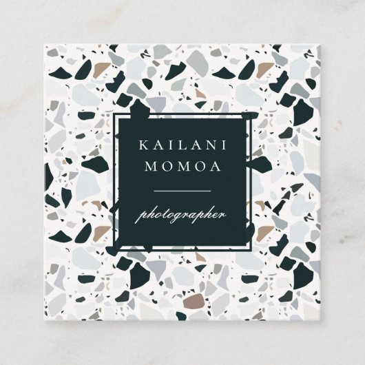 Modern natuurlijk blauw Terrazzo patroon Vierkante Visitekaartje (Voorkant)