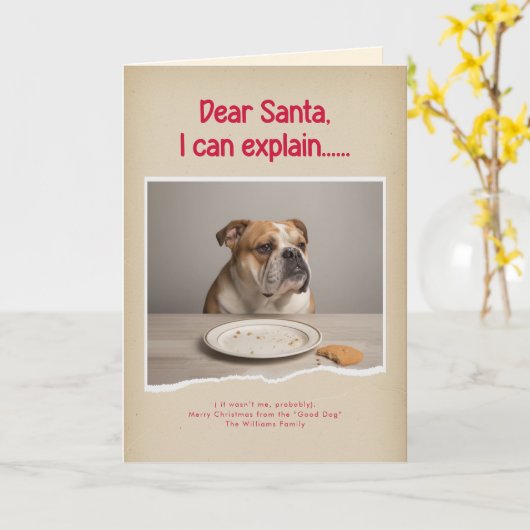Modern Naughty Funny Dog Photo Christmas Folded Kaart (Gele Bloem)