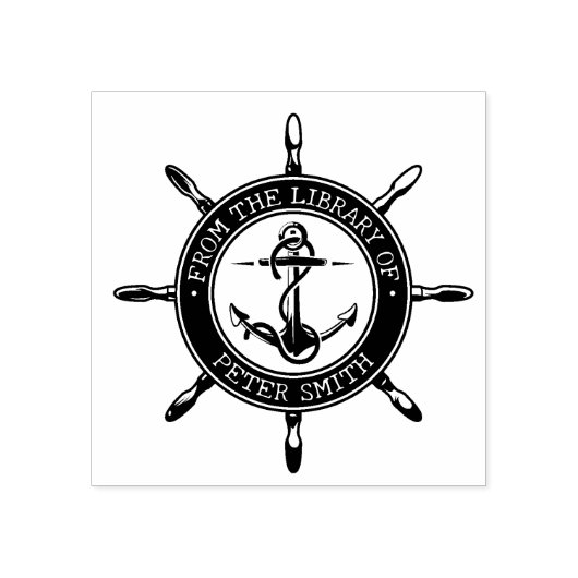 Modern Nautical Anchor Ship Wheel Library Boek Rubberstempel (Afrduk)