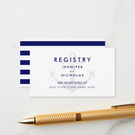 Modern Nautical Anchor Wedding Registry Informatiekaartje (Voorkant / Achterkant in situ)