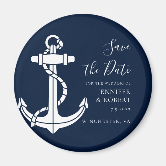Modern Nautical Anchor Wedding Save the Date Magneet (Voorkant)