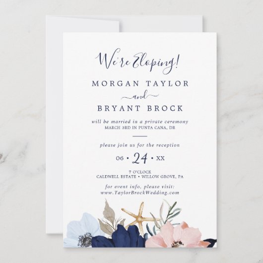 Modern Nautical | Bloemige Elopement Ontvangst Kaart (Voorkant)