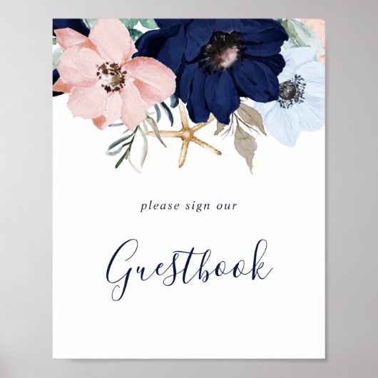Modern Nautical | Bloemige trouwgastboekbord Poster (Voorkant)