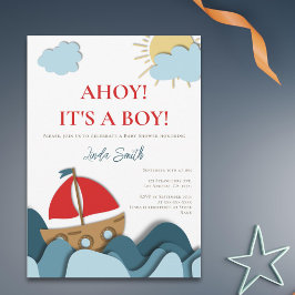 Modern Nautical Boat Baby shower Kaart