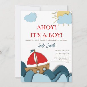 Modern Nautical Boat Baby shower Kaart