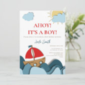Modern Nautical Boat Baby shower Kaart (Staand voorkant)