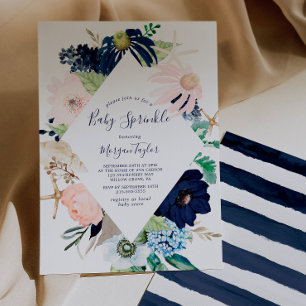 Modern Nautical Floral Baby Sprinkle Kaart