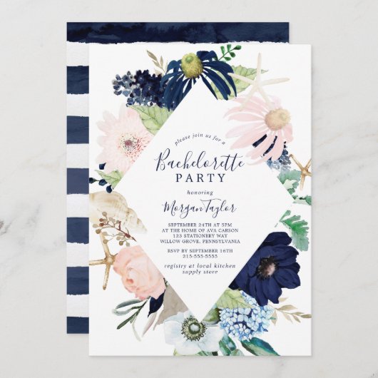 Modern Nautical | Floral Bachelorette Kaart (Voorkant / Achterkant)