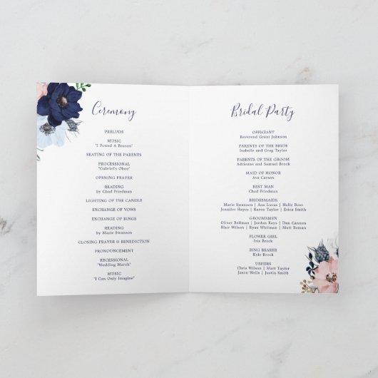 Modern Nautical | Floral Folded Wedding Programma (Binnen)