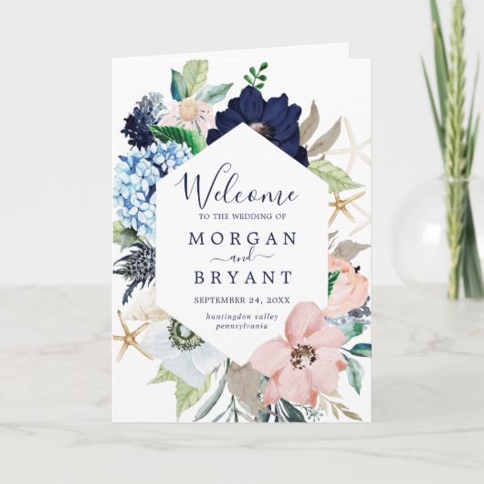 Modern Nautical | Floral Folded Wedding Programma (Voorkant)