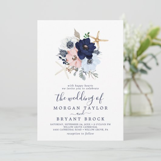 Modern Nautical | Floral het huwelijk van Kaart (Staand voorkant)