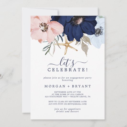 Modern Nautical | Floral Let's Celebrate Kaart (Voorkant)
