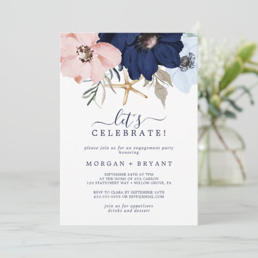 Modern Nautical | Floral Let's Celebrate Kaart (Staand voorkant)