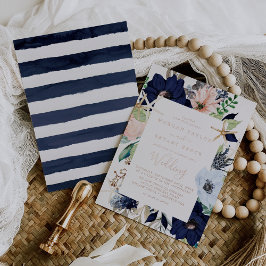 Modern Nautical Floral | Roos Gold Foil Weddenscha Folie Uitnodiging