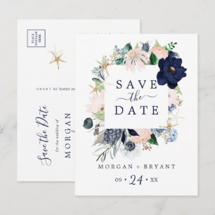 Modern Nautical   Floral Save the Date Briefkaart