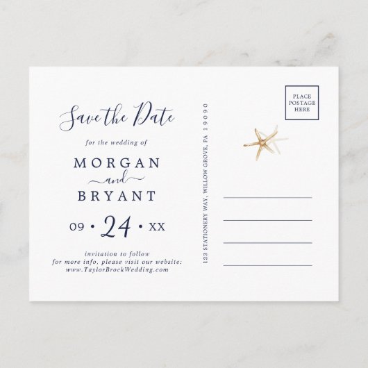 Modern Nautical | Floral Save the Date Briefkaart (Achterkant)