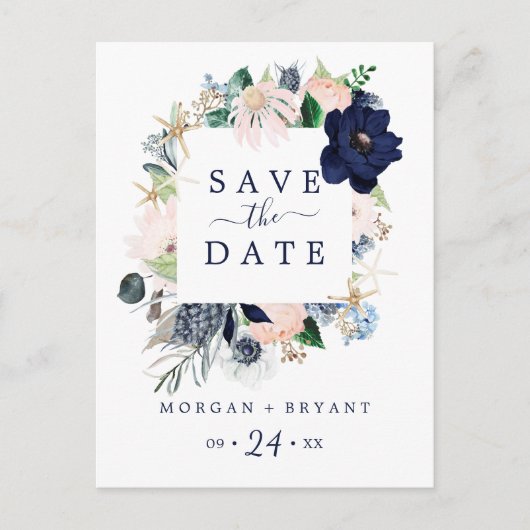 Modern Nautical | Floral Save the Date Briefkaart (Voorkant)