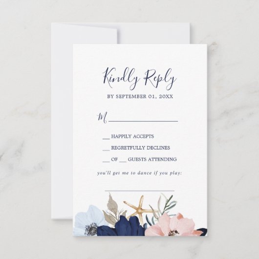 Modern Nautical | Floral Song Request RSVP Card (Voorkant)