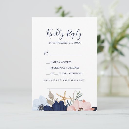 Modern Nautical | Floral Song Request RSVP Card (Staand voorkant)