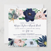 Modern Nautical | Floral Square Weddenschap Kaart (Voorkant)