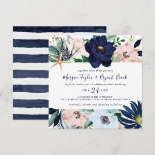 Modern Nautical   Floral Square Weddenschap Kaart