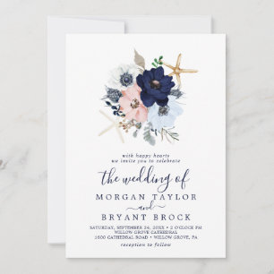Modern Nautical   Floral Striped Wedding Kaart