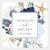 Modern Nautical | Floral Wedding Envelope Vierkante Sticker (Voorkant)