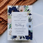 Modern Nautical | Floral Wedding Kaart<br><div class="desc">Deze moderne vlinderbruidskaart is perfect voor een cruise- of strandbruiloft. Het grillige ontwerp heeft een wazige roze en blauw-marinesbloemen met gouden stervisaccenten,  waardoor het een beachy vibe krijgt.</div>