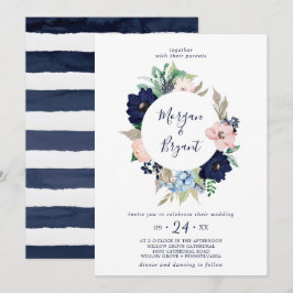 Modern Nautical | Floral Wreath Wedding Kaart