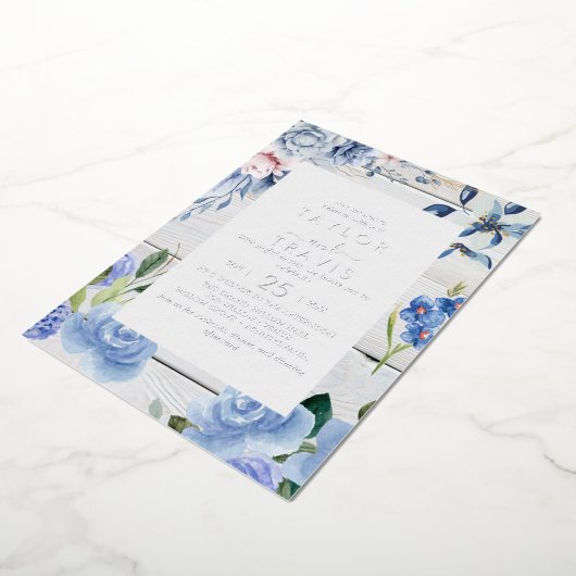 Modern Nautical Floral | Zilverig olievraagje Folie Uitnodiging (Gedraaid)