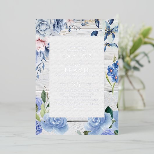 Modern Nautical Floral | Zilverig olievraagje Folie Uitnodiging (Staand Voorkant)