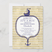 Modern Nautical Gold Stripe Zeilboot Baby shower Kaart (Voorkant)