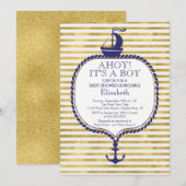 Modern Nautical Gold Stripe Zeilboot Baby shower Kaart (Voorkant / Achterkant)