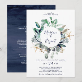 Modern Nautical | Greenery all in one Wedding Kaart