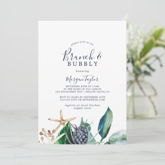 Modern Nautical | Greenery Brunch en Bubble Kaart (Staand voorkant)