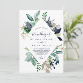 Modern Nautical Greenery Diamond Geometric Wedding Kaart (Staand voorkant)