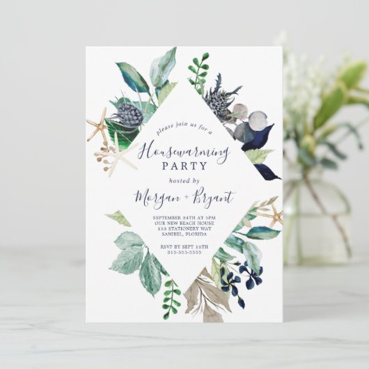Modern Nautical | Greenery Housewarming Party Kaart (Staand voorkant)